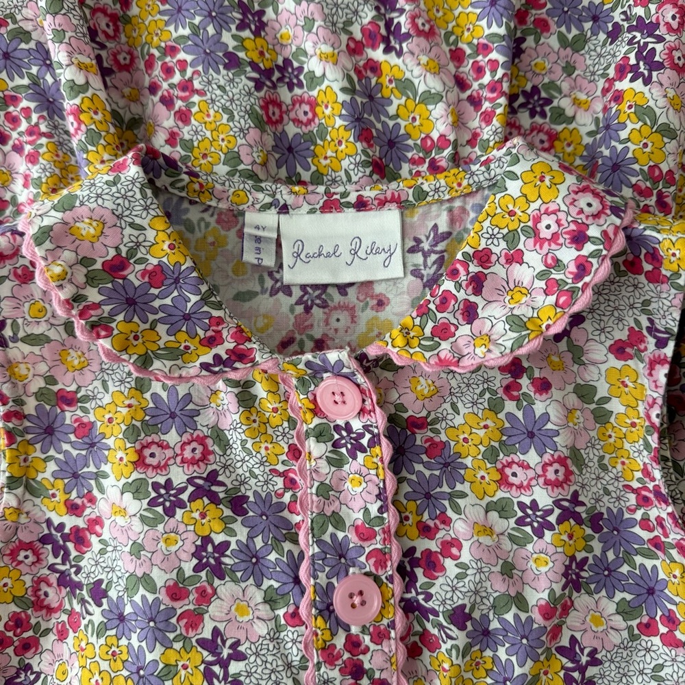 Rachel Riley Girls Floral Button Front Dress - Picture 5 of 5